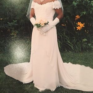 The House of Bianchi Wedding Dress, Tiara, and Train